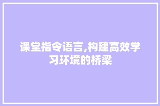 课堂指令语言,构建高效学习环境的桥梁