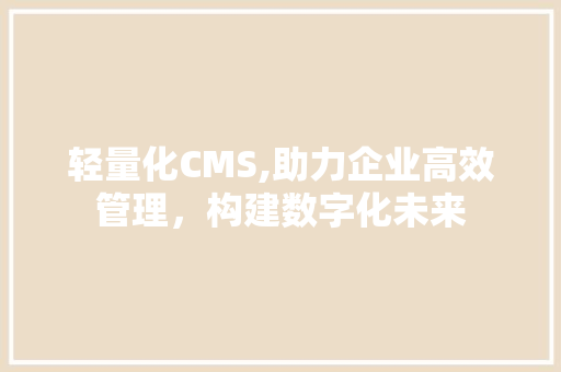 轻量化CMS,助力企业高效管理，构建数字化未来