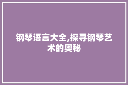 钢琴语言大全,探寻钢琴艺术的奥秘