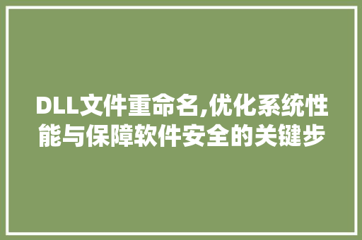 DLL文件重命名,优化系统性能与保障软件安全的关键步骤