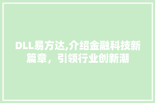 DLL易方达,介绍金融科技新篇章，引领行业创新潮