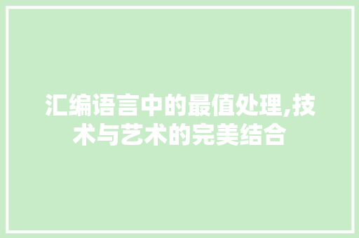 汇编语言中的最值处理,技术与艺术的完美结合