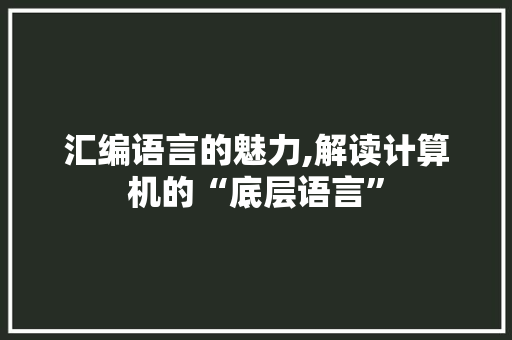 汇编语言的魅力,解读计算机的“底层语言”