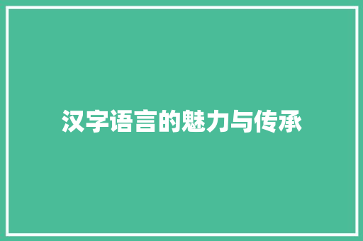 汉字语言的魅力与传承