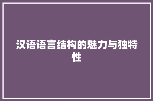 汉语语言结构的魅力与独特性