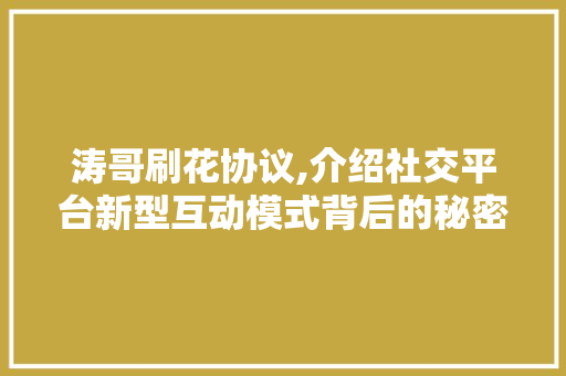 涛哥刷花协议,介绍社交平台新型互动模式背后的秘密