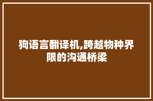 狗语言翻译机,跨越物种界限的沟通桥梁