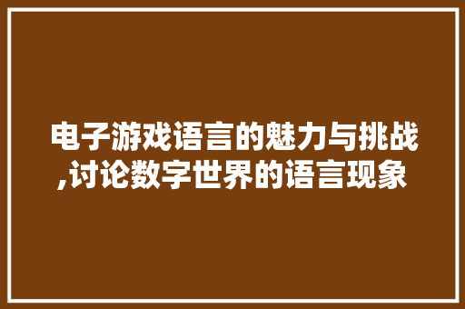 电子游戏语言的魅力与挑战,讨论数字世界的语言现象