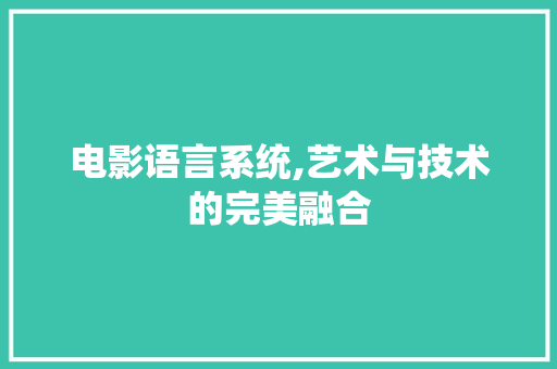 电影语言系统,艺术与技术的完美融合