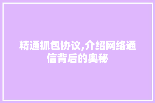 精通抓包协议,介绍网络通信背后的奥秘