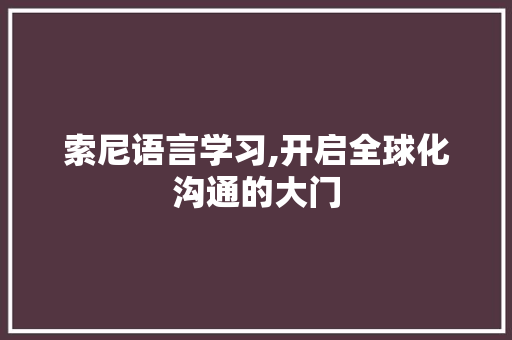 索尼语言学习,开启全球化沟通的大门