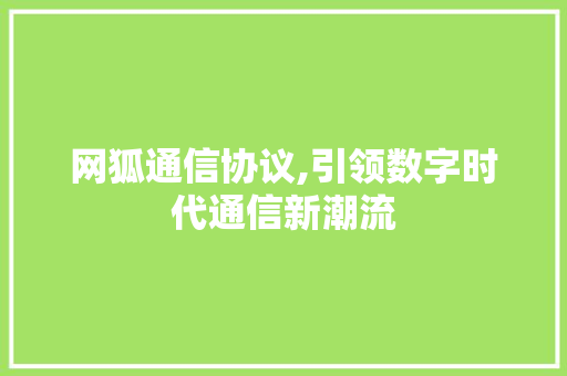 网狐通信协议,引领数字时代通信新潮流