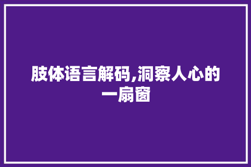 肢体语言解码,洞察人心的一扇窗