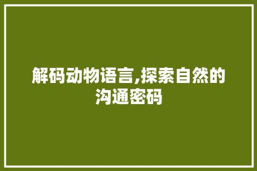 解码动物语言,探索自然的沟通密码