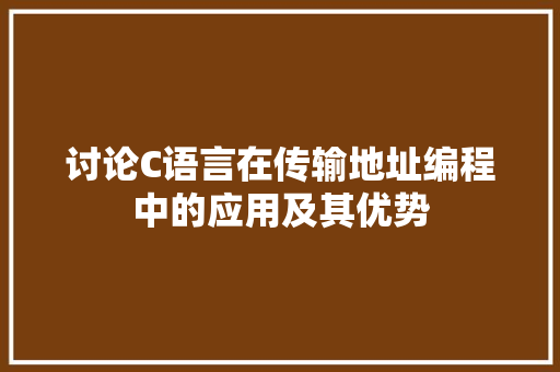 讨论C语言在传输地址编程中的应用及其优势