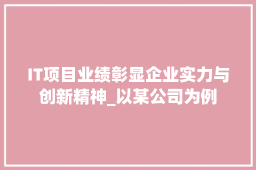 IT项目业绩彰显企业实力与创新精神_以某公司为例