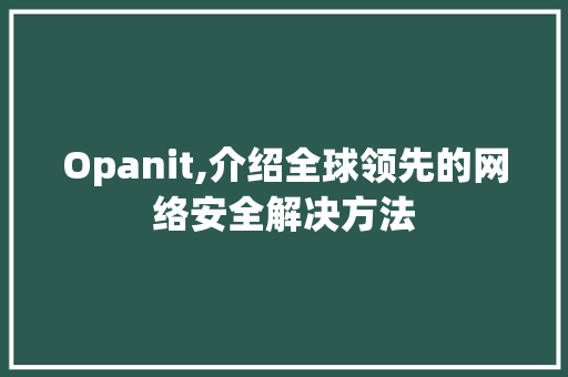 Opanit,介绍全球领先的网络安全解决方法