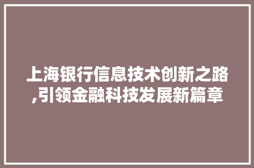 上海银行信息技术创新之路,引领金融科技发展新篇章