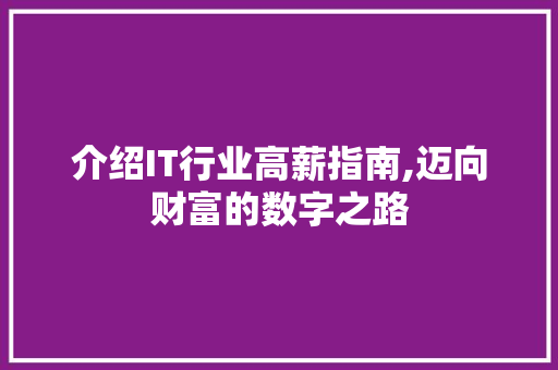 介绍IT行业高薪指南,迈向财富的数字之路