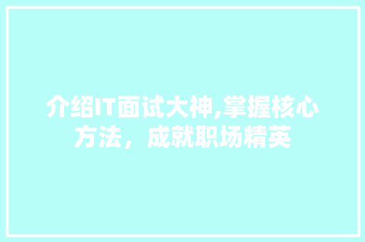 介绍IT面试大神,掌握核心方法，成就职场精英