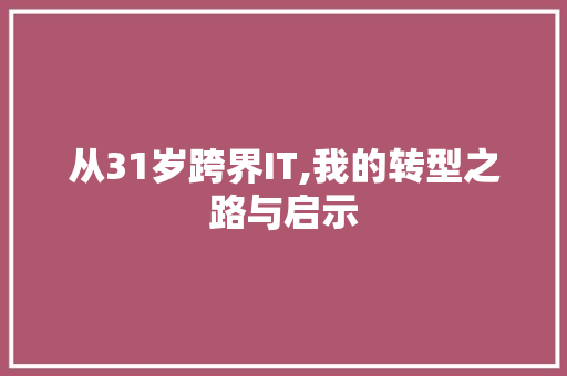 从31岁跨界IT,我的转型之路与启示