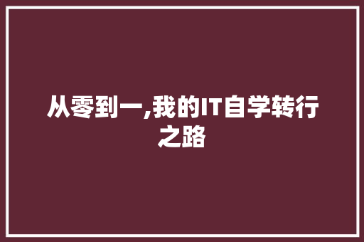 从零到一,我的IT自学转行之路