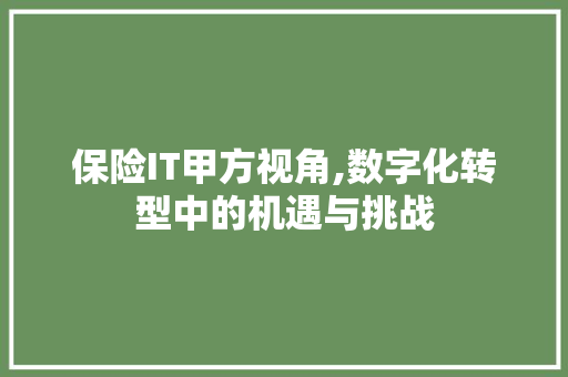 保险IT甲方视角,数字化转型中的机遇与挑战