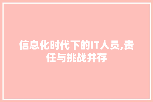 信息化时代下的IT人员,责任与挑战并存