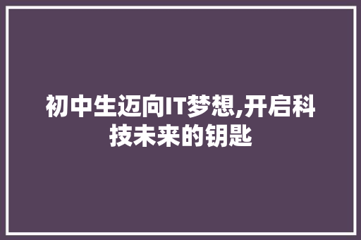 初中生迈向IT梦想,开启科技未来的钥匙