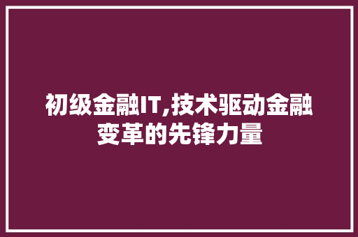 初级金融IT,技术驱动金融变革的先锋力量