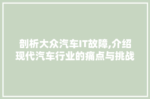 剖析大众汽车IT故障,介绍现代汽车行业的痛点与挑战