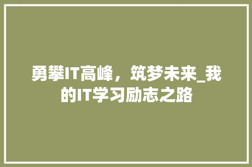 勇攀IT高峰，筑梦未来_我的IT学习励志之路