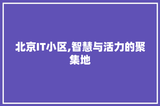 北京IT小区,智慧与活力的聚集地