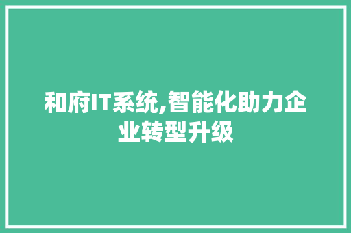 和府IT系统,智能化助力企业转型升级