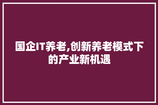 国企IT养老,创新养老模式下的产业新机遇