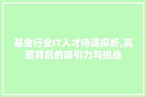 基金行业IT人才待遇探析,高薪背后的吸引力与挑战