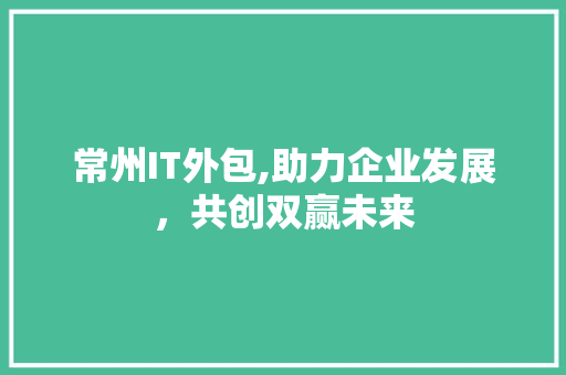 常州IT外包,助力企业发展，共创双赢未来