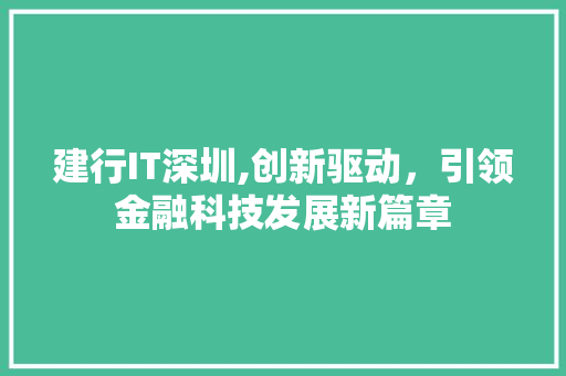 建行IT深圳,创新驱动，引领金融科技发展新篇章