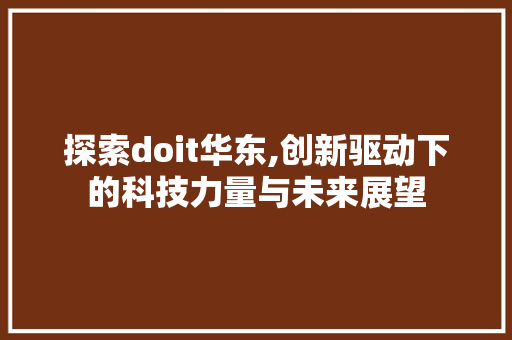 探索doit华东,创新驱动下的科技力量与未来展望