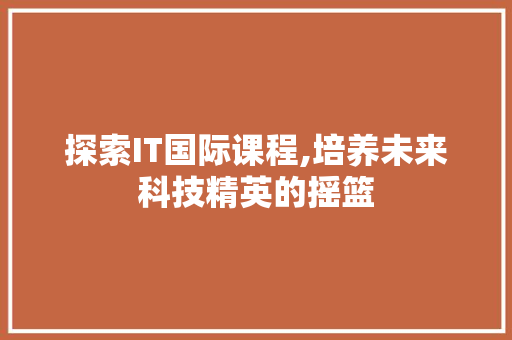 探索IT国际课程,培养未来科技精英的摇篮