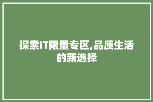 探索IT限量专区,品质生活的新选择