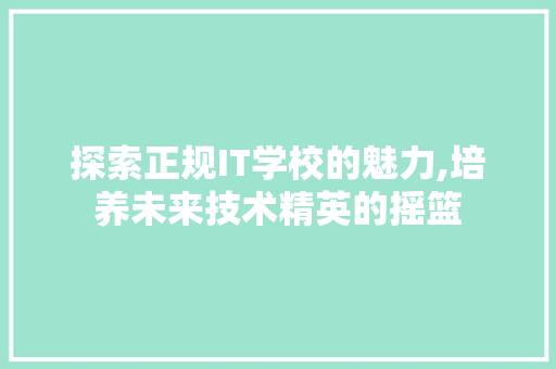 探索正规IT学校的魅力,培养未来技术精英的摇篮