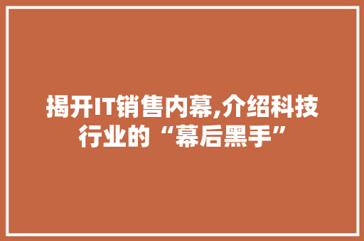 揭开IT销售内幕,介绍科技行业的“幕后黑手”