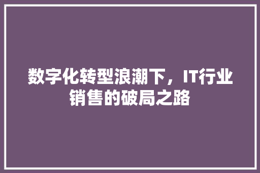 数字化转型浪潮下，IT行业销售的破局之路