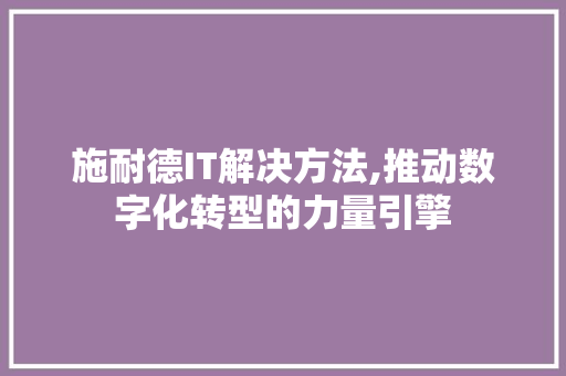 施耐德IT解决方法,推动数字化转型的力量引擎