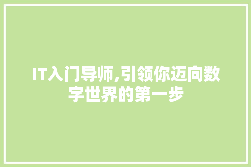 IT入门导师,引领你迈向数字世界的第一步