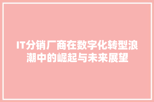 IT分销厂商在数字化转型浪潮中的崛起与未来展望