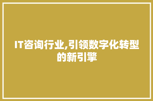 IT咨询行业,引领数字化转型的新引擎