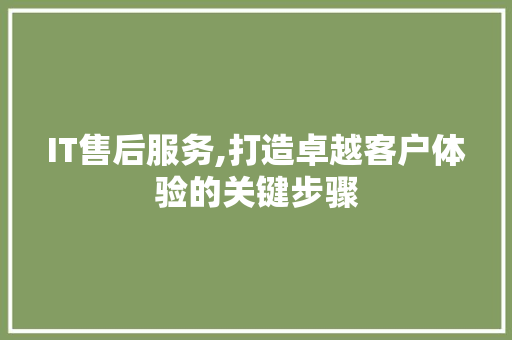 IT售后服务,打造卓越客户体验的关键步骤