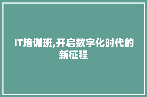 IT培训班,开启数字化时代的新征程